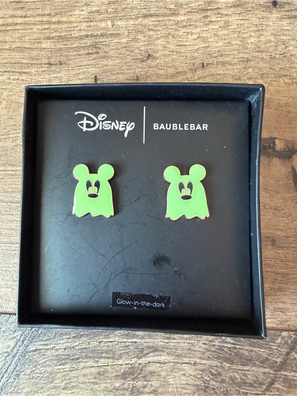 New In Box Disney x BaubleBar Glow In The Dark Mickey Mouse Ghost Earrings
